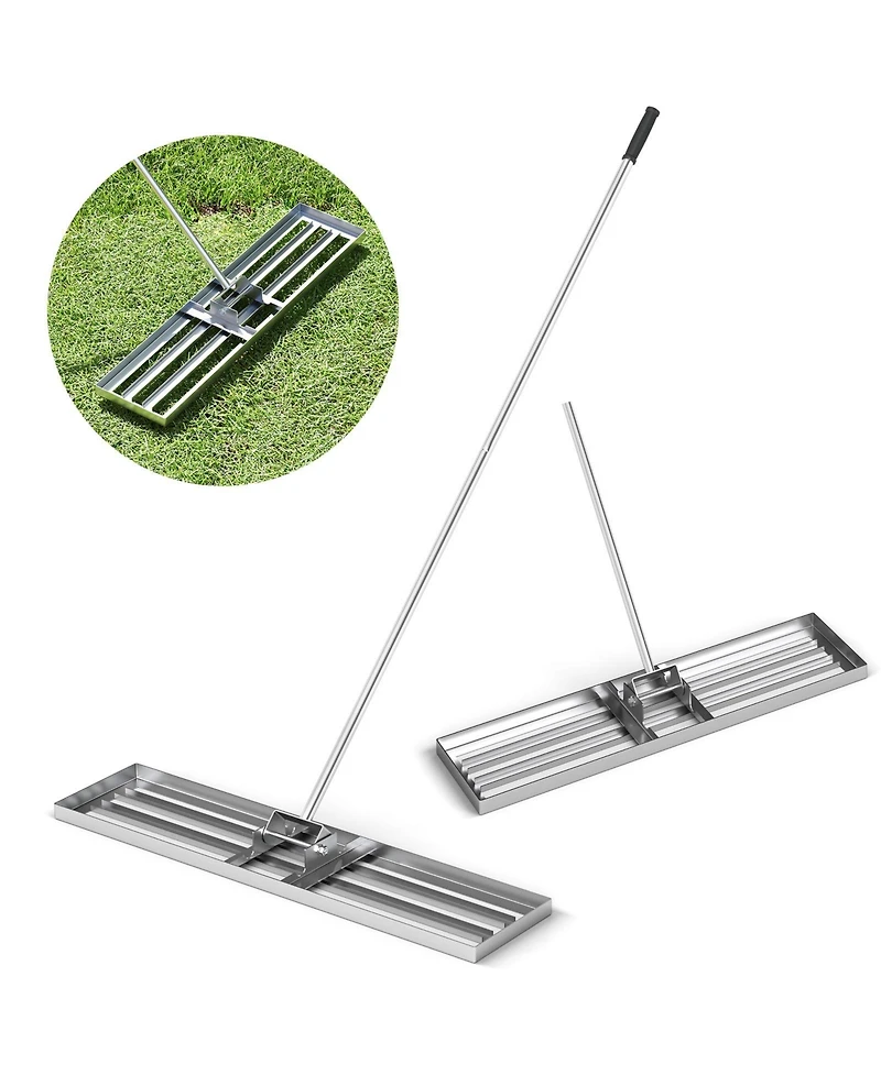 42 x 10 Inch Lawn Leveling Rake with Ergonomic Handle-Silver