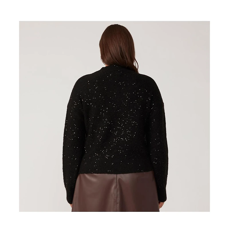 Estelle Night Sparkle Black Metallic Crew Neck Sweater Knit