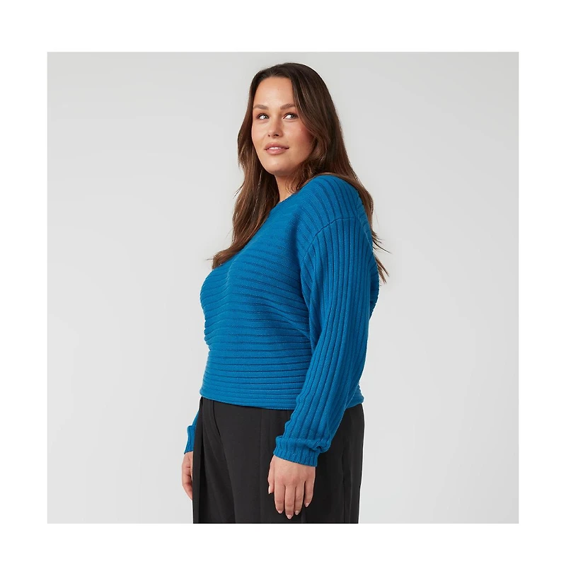 Estelle Daybreak Blue Crew Neck Ribbed Sweater Knit