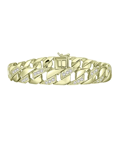 Men's Sterling Silver Iced Out Cubic Zirconia Braided Cuban Chain Bracelet