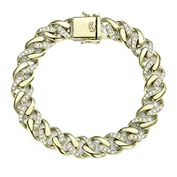 Bold Men's Curb Chain Bracelet with Iced Out Cubic Zirconia Sterling Silver