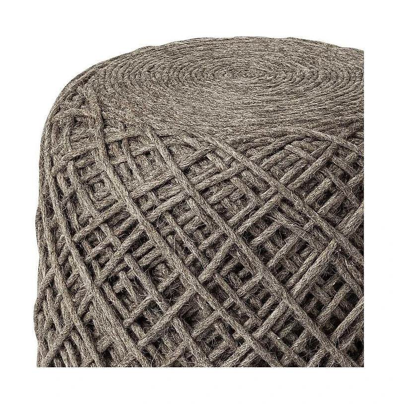 Soft Wool Cylindrical Pouf with Diamond Design for Home Decor and Footrest