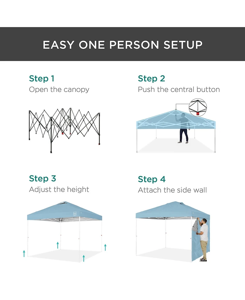 Best Choice Products 10x10ft Easy Setup Pop Up Canopy, Portable Tent w/ Side Wall, 1-Button Push