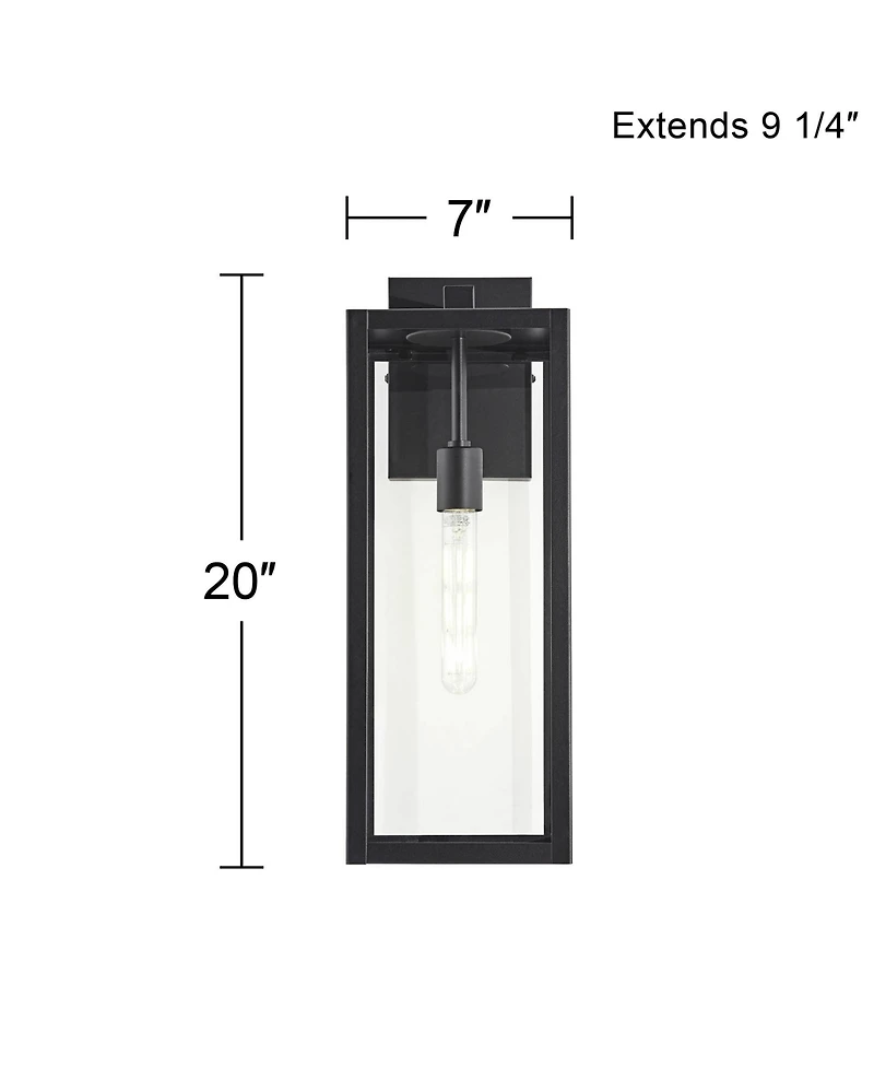 John Timberland Titan Modern Outdoor Wall Light Fixtures Set of 2 Mystic Black Rectangular Frame 20" Clear Glass for Post Exterior Barn
