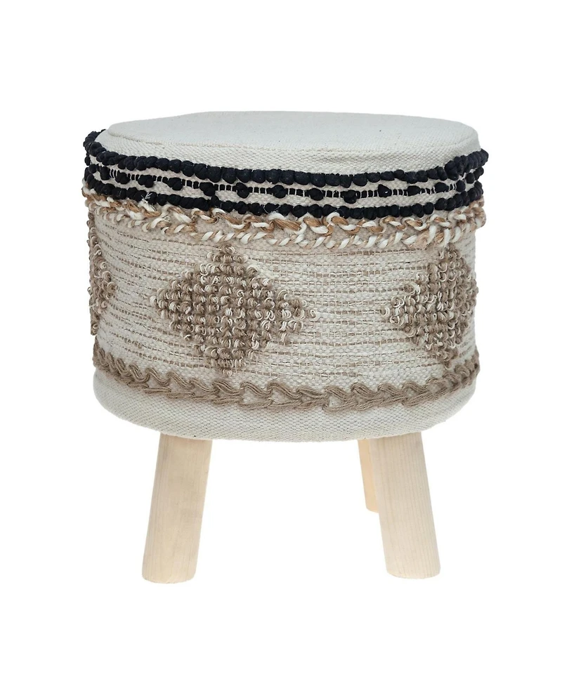 Jute Round Abstract Ottoman for Living Room and Bedroom Seating