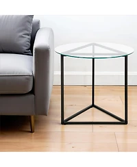 Modern Round End Table with Tempered Glass Top and Steel Frame