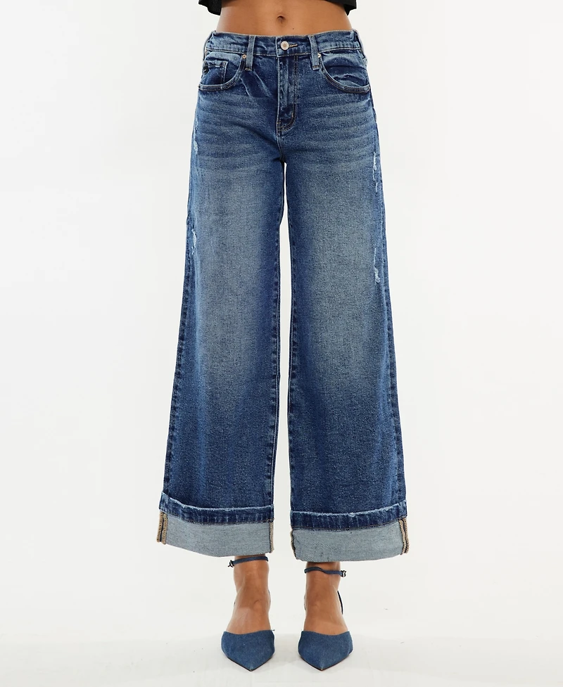 Kancan Women's High Rise Wide Leg Pull On Jeans