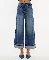 Kancan Women's High Rise Wide Leg Pull On Jeans