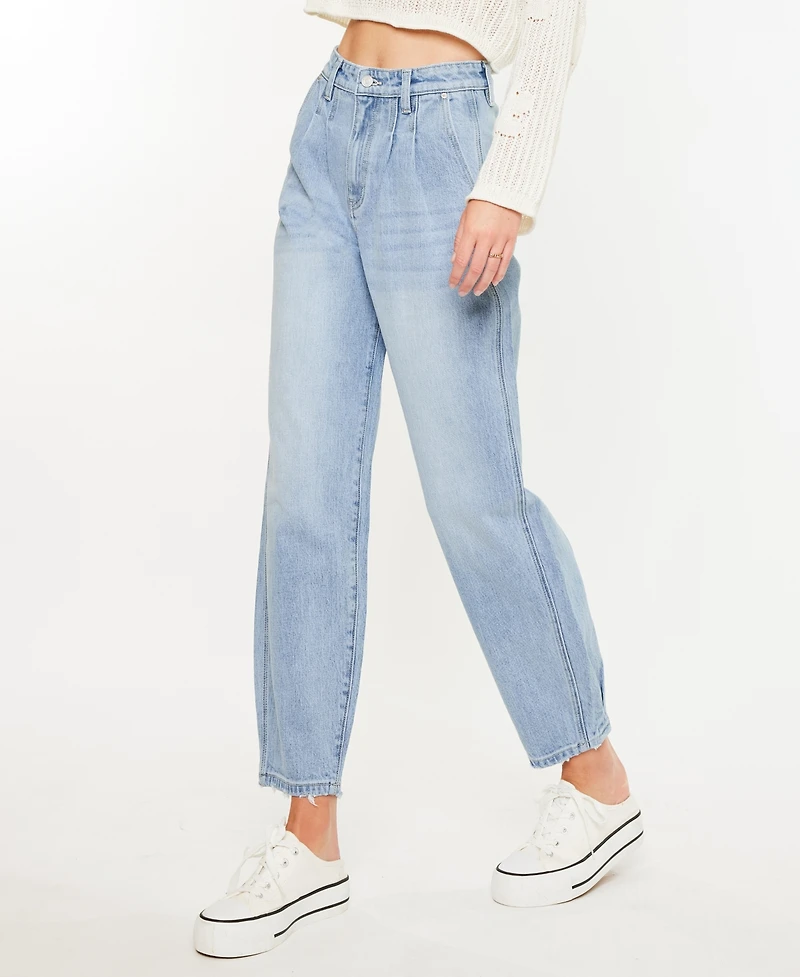 Kancan Women's Ultra High Rise Wide Tapered Fit Pull On Jeans