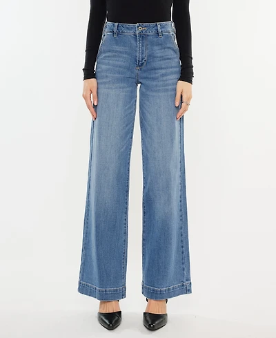 Kancan Women's High Rise Wide Leg Pull On Jeans