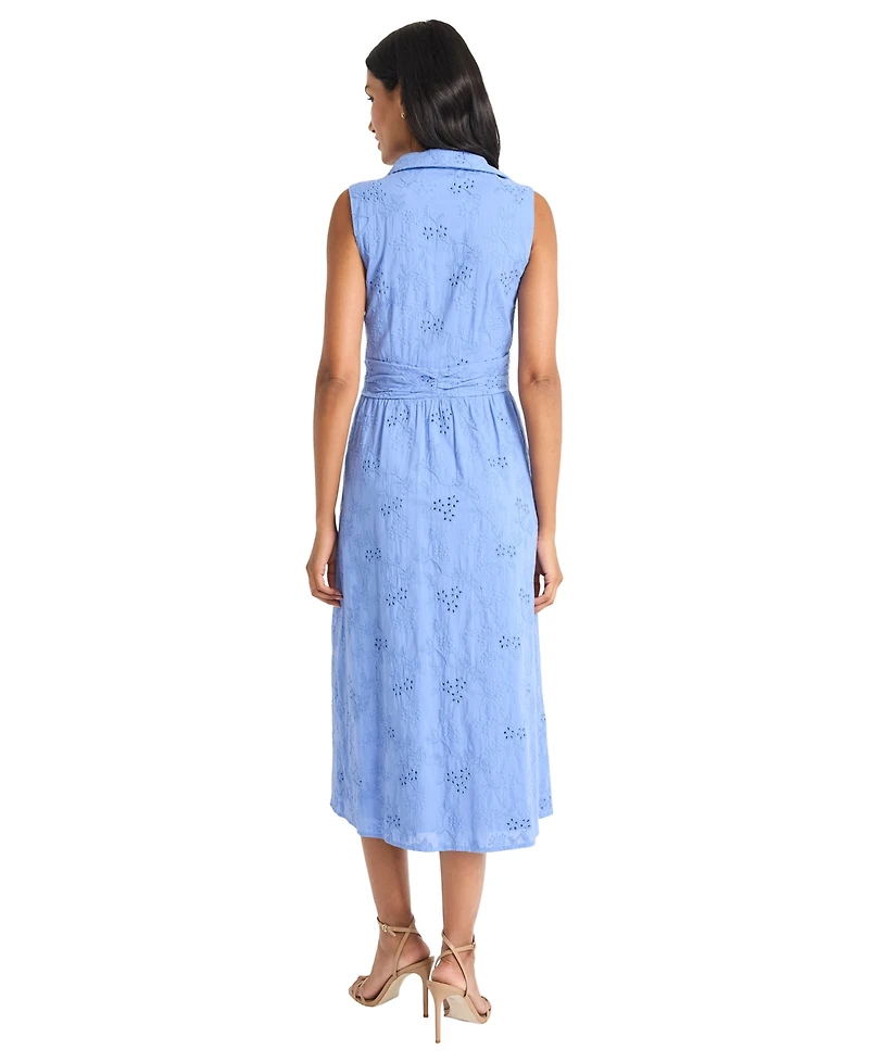 Maggy London Women's Cotton Eyelet V-Neck Shirtdress
