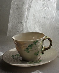 Belleek Pottery Shamrock Teacup & Saucer