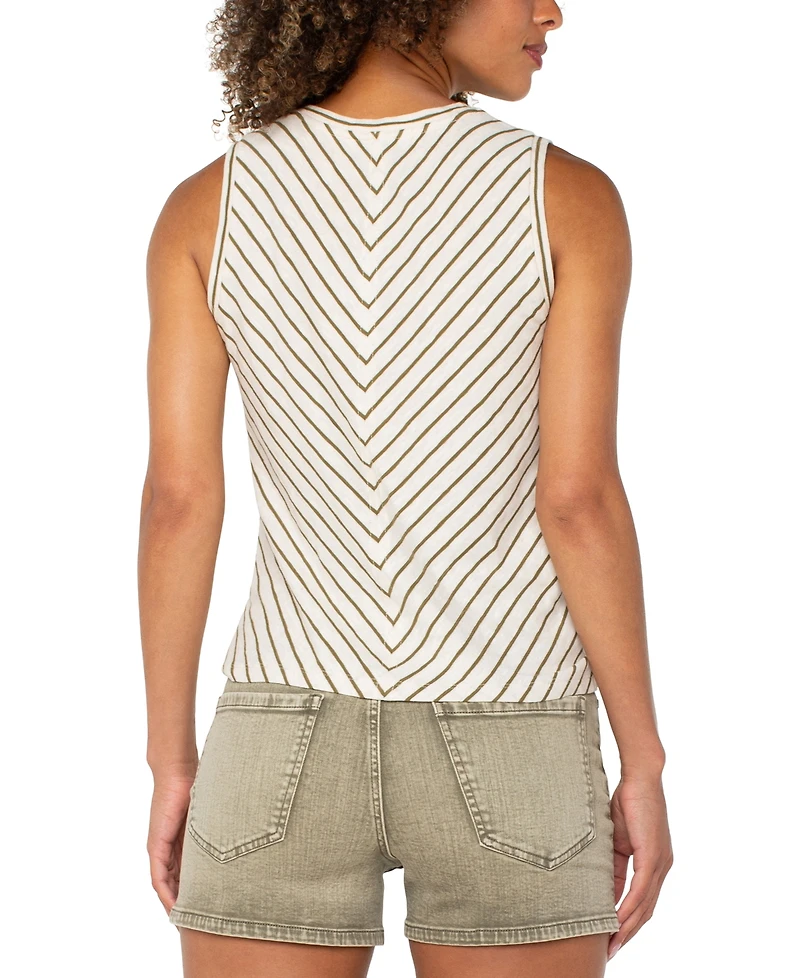 Liverpool Los Angeles Petite Striped Twist-Front Sleeveless Top