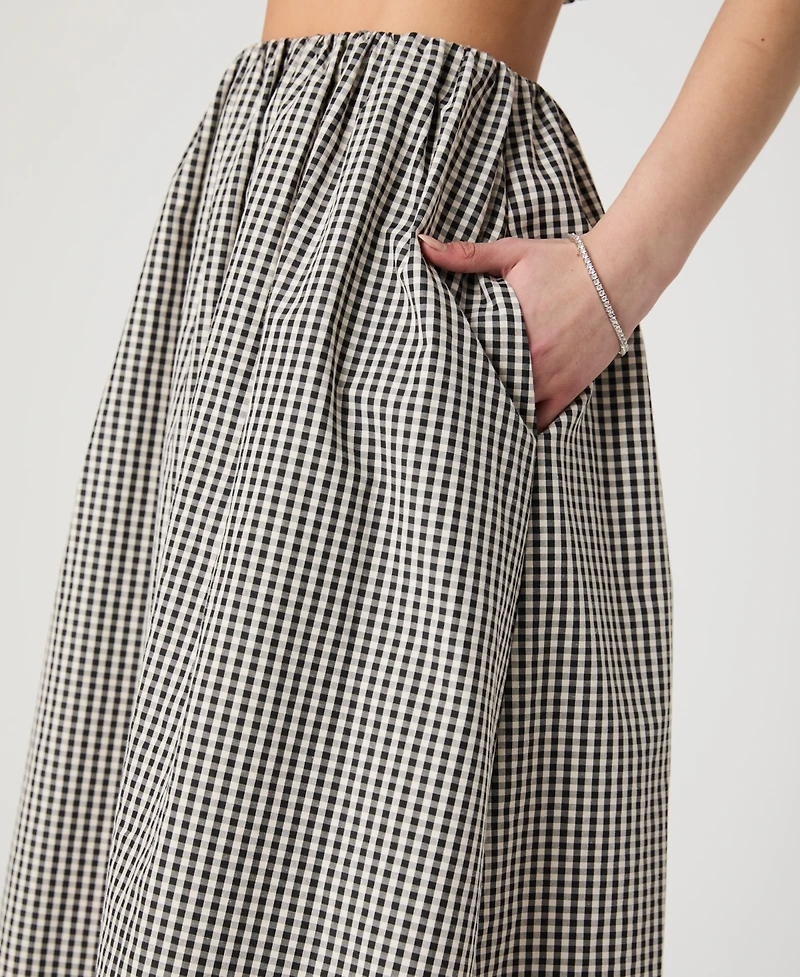 French Connection Women's Pull-On Gingham Midi Skirt