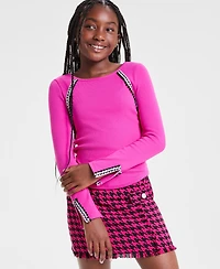 H by Habitual Big Girls Crochet-Trim Rib-Knit Top