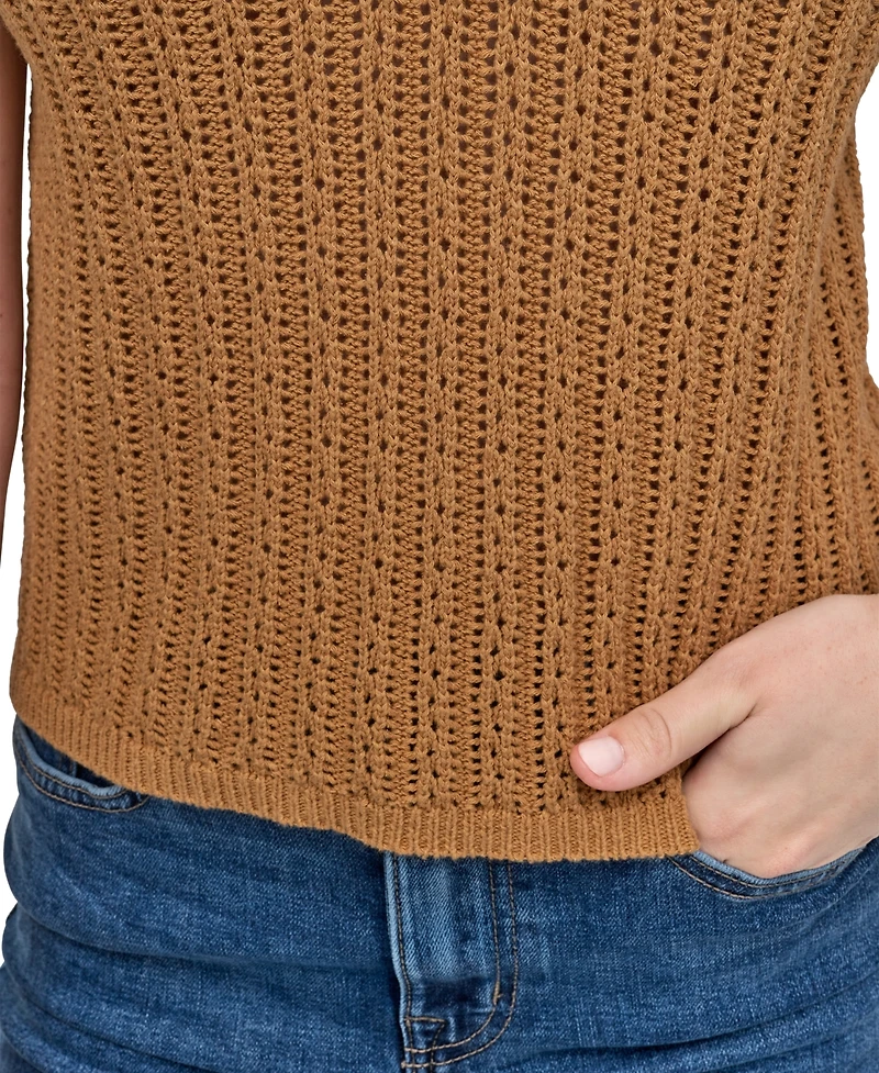 Dkny Jeans Women's Lacey Stitch Collared Sleeveless Sweater - WSK