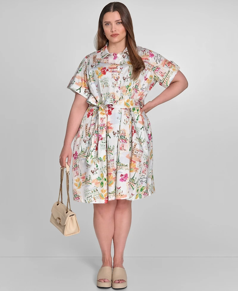 Karl Lagerfeld Paris Plus Conversational Belted Shirtdress
