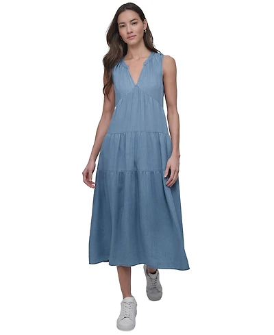 Dkny Jeans Women's Sleeveless Tiered Midi Dress - FJZ