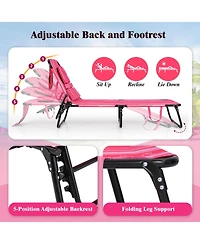 Beach Chaise Lounge Chair with Face Hole and Removable Pillow-Hot Pink