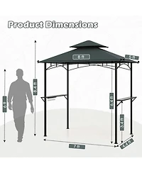 Outdoor Double-Tiered Grill Gazebo Canopy with 2 Shelves and 7 Hooks