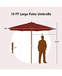 10 Feet Patio Umbrella with 8 Wooden Ribs and 3 Adjustable Heights