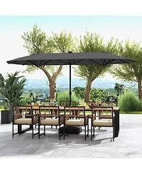 13FT Double-sided Patio Umbrella with Solar Lights for Garden Pool Backyard-Gray