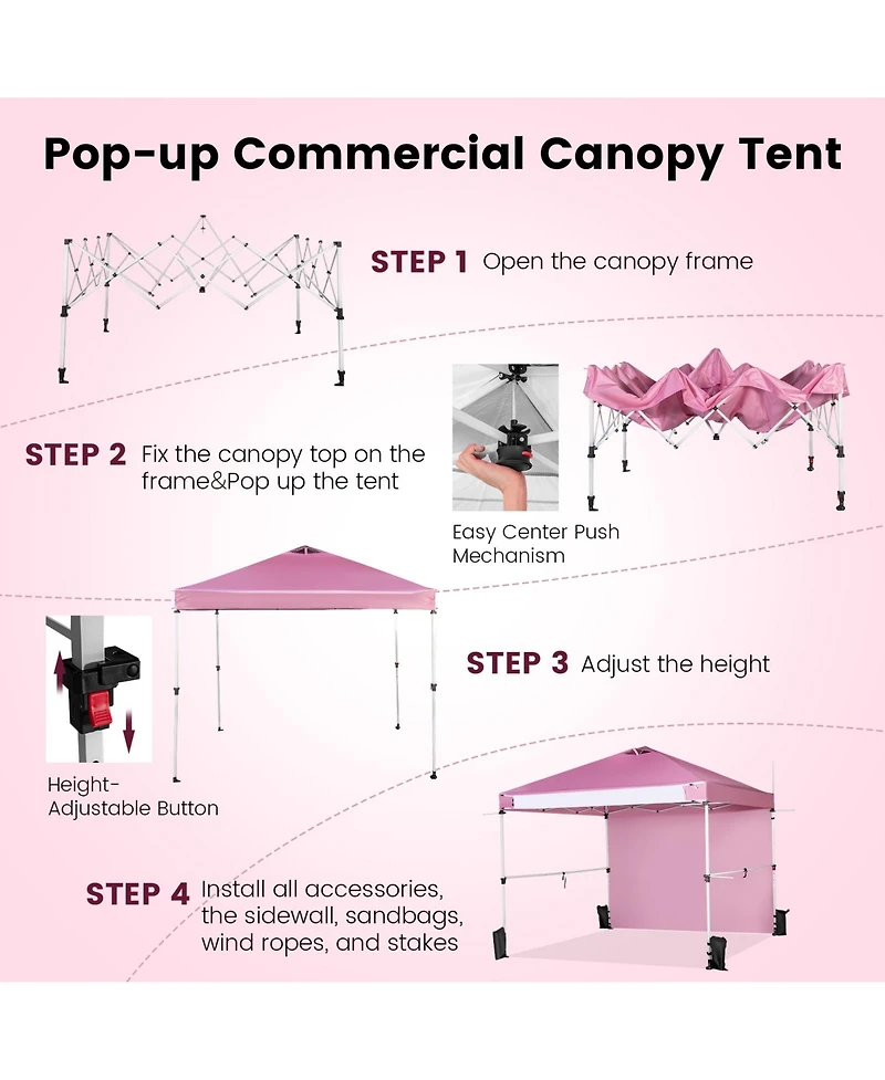 10 x 10 Feet Foldable Commercial Pop-up Canopy with Roller Bag and Banner Strip