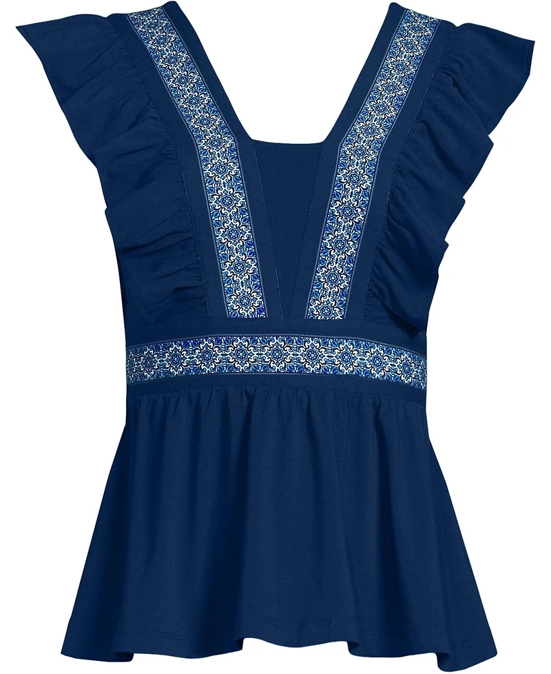 Lands' End Women's Lightweight Jersey Ruffle Peplum Top