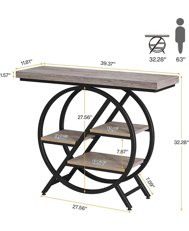 Tribesigns Console Table, 40-Inch Entryway Table with Storage Shelves, 4-Tier Industrial Hallway Sofa Table with Geometric Metal Frame, Accent Table f