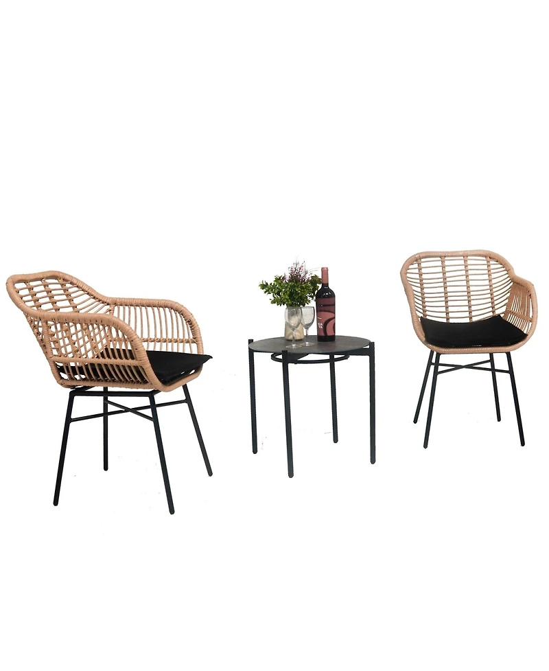 3 Pieces Of Luxury Outdoor Wicker Furniture ,Patio Bistro Style Table And Chair Combination,Weather-resistant Pe Wicker Weave