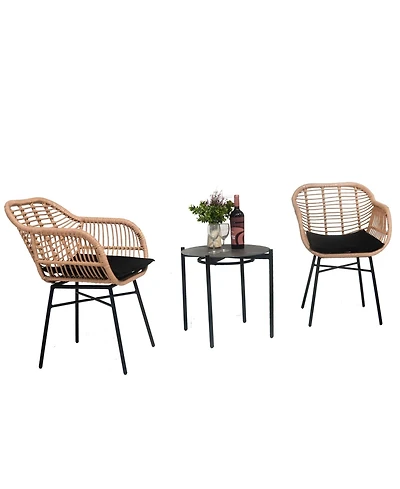 3 Pieces Of Luxury Outdoor Wicker Furniture ,Patio Bistro Style Table And Chair Combination,Weather-resistant Pe Wicker Weave