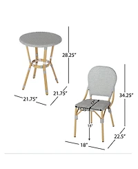Outdoor Aluminum Armless French Bistro Set, 3-Piece, Gray and Bamboo Finish