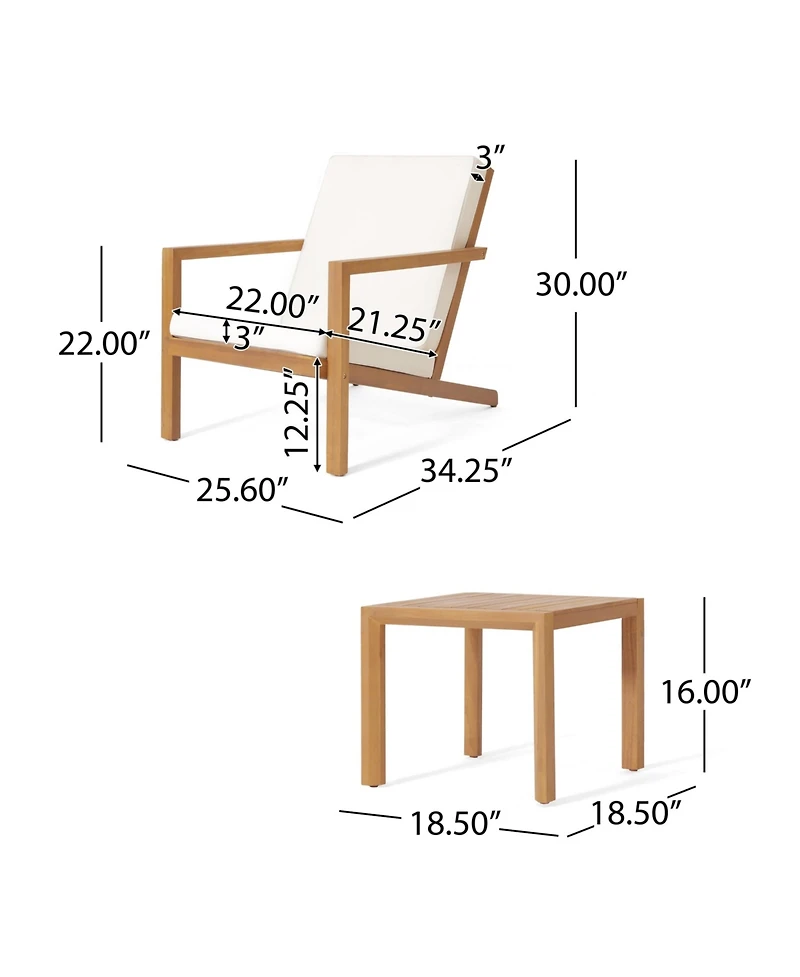 Outdoor Acacia Wood 3 Pc Chat Set