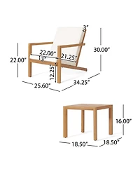 Outdoor Acacia Wood 3 Pc Chat Set