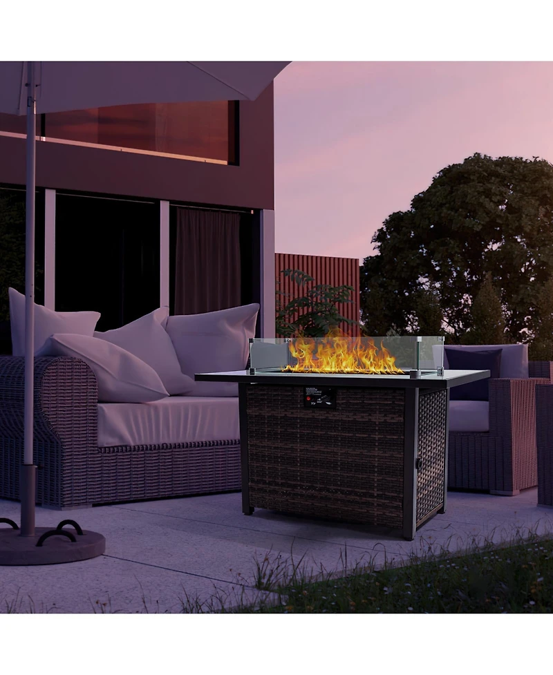 44 in. Rectangle 50,000 Btu Outdoor Propane Gas Fire Pit Table with Lid and Glass Beads, Glass Wind Guard