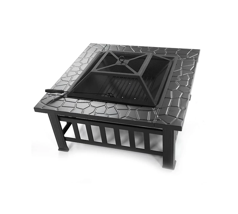 32 in. Outside Portable Metal Wood Burning Fire Pit Square Fire Pits and Outdoor Fireplaces for Patio, Camping