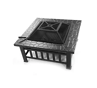 32 in. Outside Portable Metal Wood Burning Fire Pit Square Fire Pits and Outdoor Fireplaces for Patio, Camping