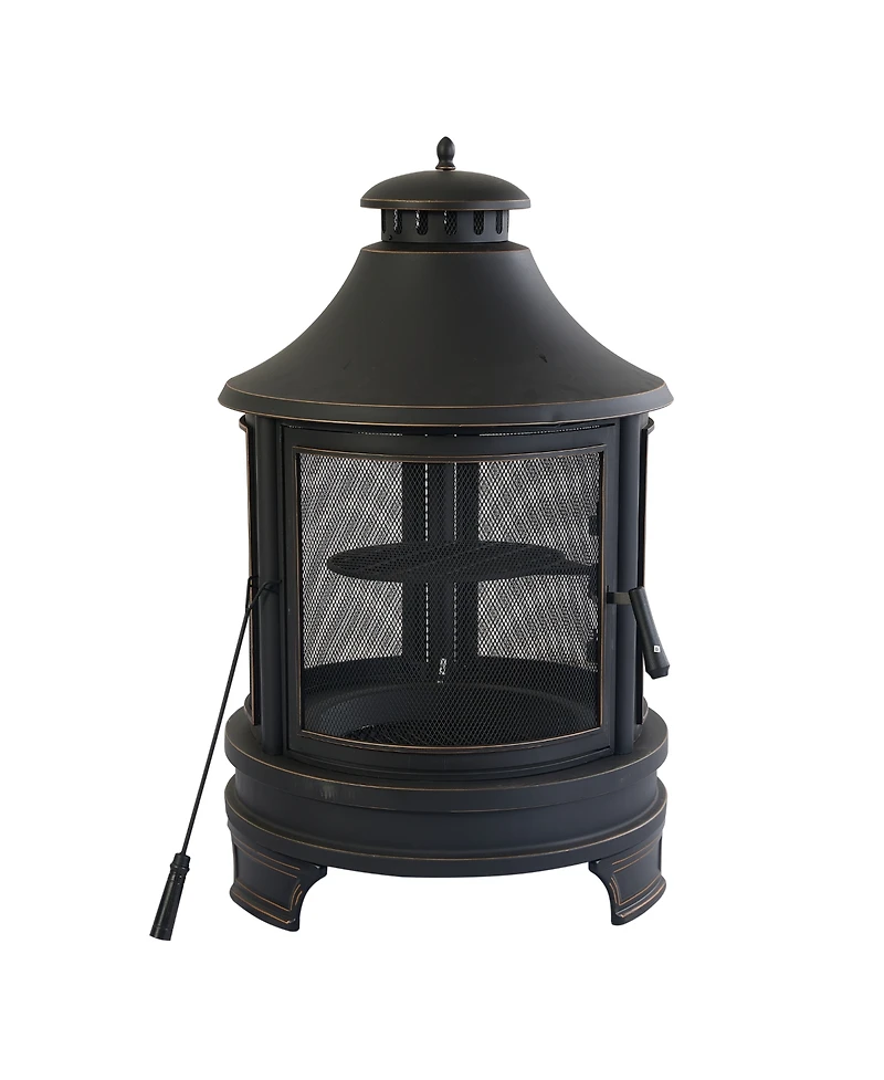 Metal Outdoor Garden 2-in-1 Heating Stove Fireplace Fire Pit with Rotatable and Removable Cooking Stove Rack