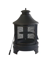 Metal Outdoor Garden 2-in-1 Heating Stove Fireplace Fire Pit with Rotatable and Removable Cooking Stove Rack