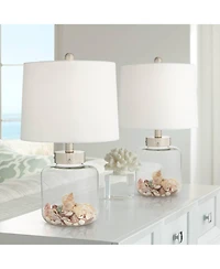 360 Lighting Coastal Accent Table Lamps 20.5" High Set of 2 Small Clear Glass Fillable Shells White Drum Shade for Living Room Family Bedroom