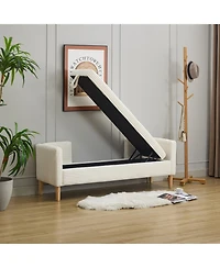 Streamdale Corduroy Storage Bench with Armrests & Pillows - Ivory
