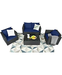 4 Pieces Patio Rattan Conversation Set with Padded Cushions