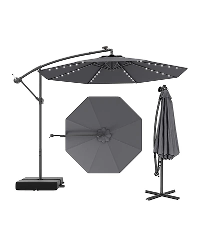 10 Ft Patio Umbrella Offset Cantilever Umbrella with 40 Solar Powered Lights