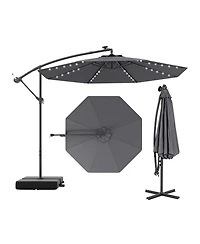 10 Ft Patio Umbrella Offset Cantilever Umbrella with 40 Solar Powered Lights