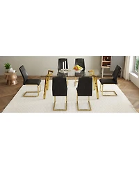 Streamdale Golden Leg Glass Table & 6 Black Pu Chairs