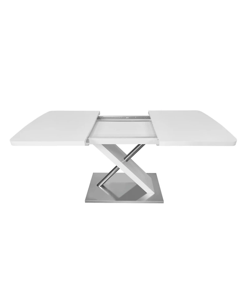 White Extendable Dining Table, Metal Base, 4-6 People