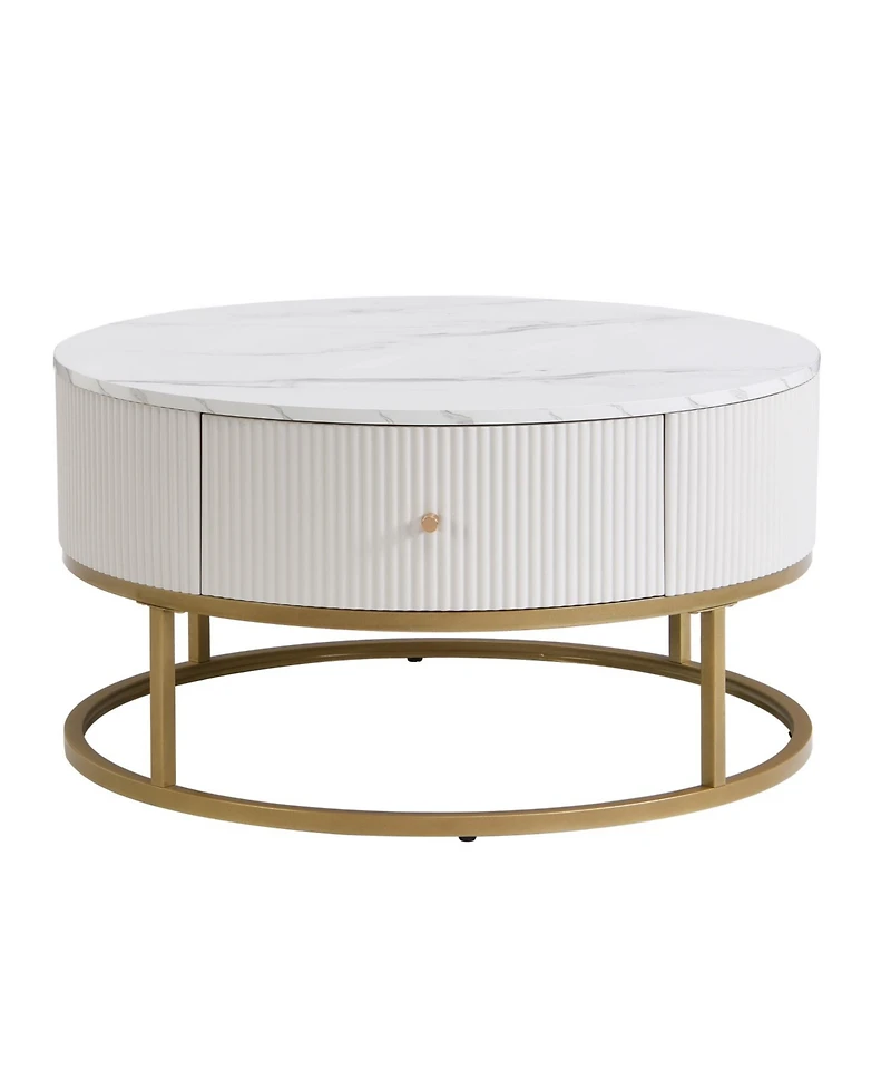 Streamdale 31.5" Round Coffee Table w/ Drawers, Faux Marble Top