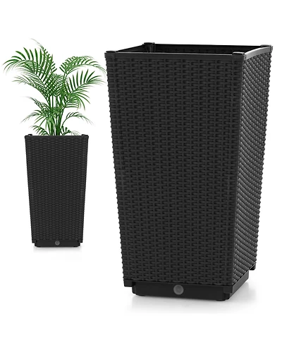 Set of 2 Outdoor Wicker Flower Pot with Drainage Hole for Porch Balcony