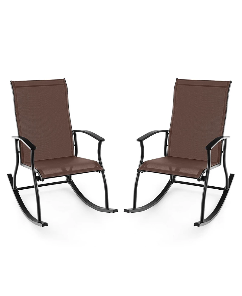 2 Pieces Outdoor Rocking Chairs with Breathable Backrest