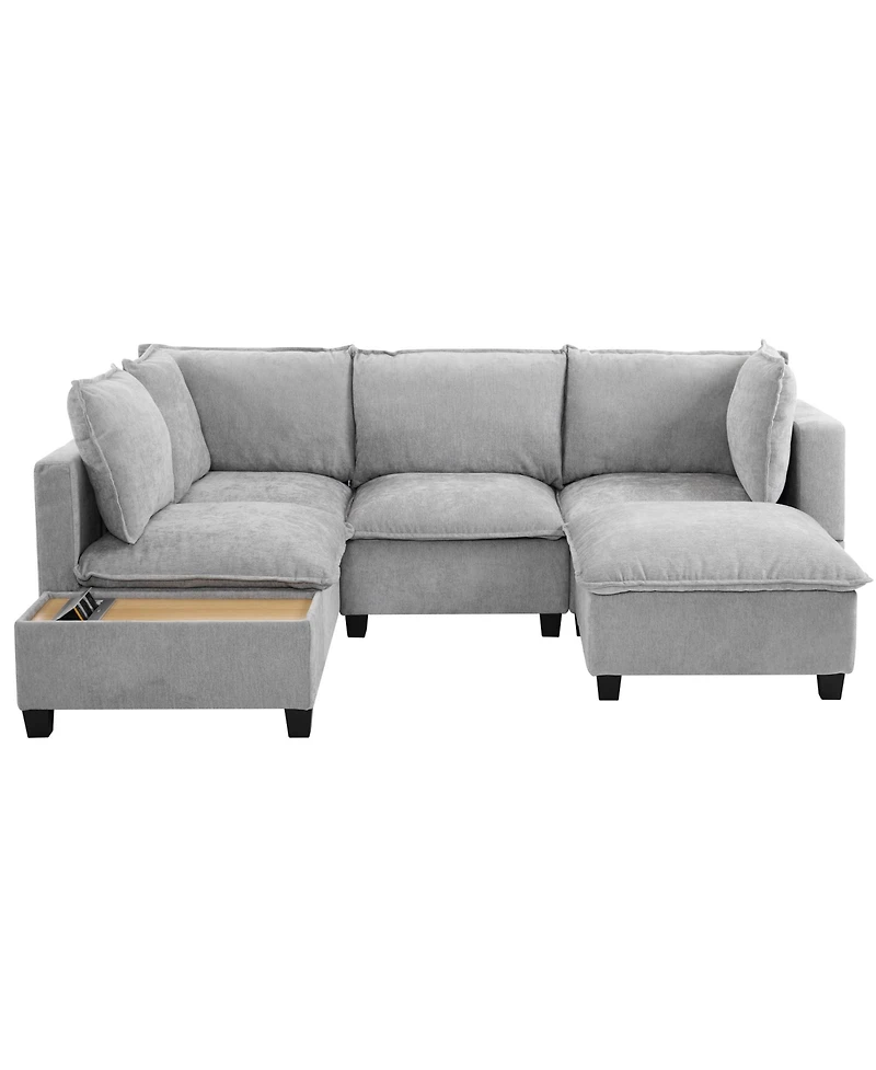 90" U-Shaped Sectional Sofa with Ottoman & Charging Coffee Table